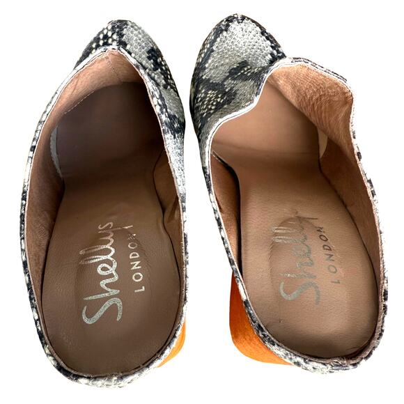 Shellys Snake Print Leather Clogs US 7.5 Chunky Block Heel Mob Wife 70s Vibe SEE - Picture 13 of 14